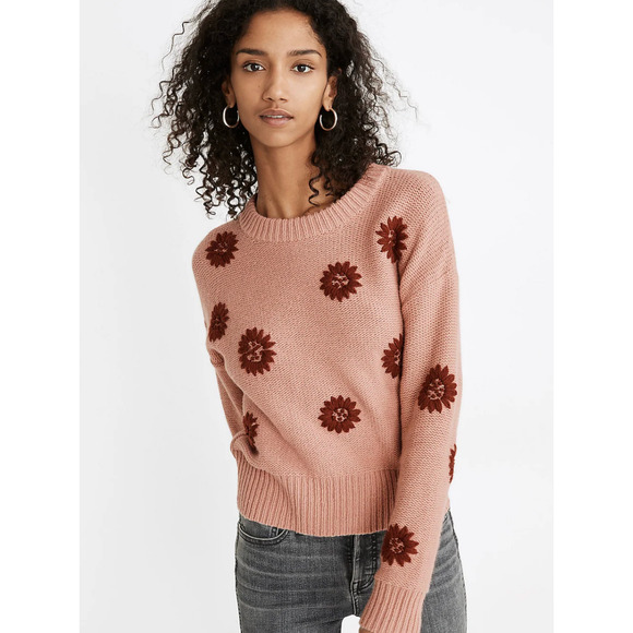 Madewell Sweaters - Madewell Dusty Pink Flower Embroidered Pullover Sweater Size S